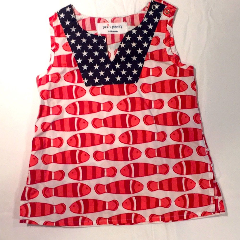 Petit Peony Girl's Summer Dress Red White Blue